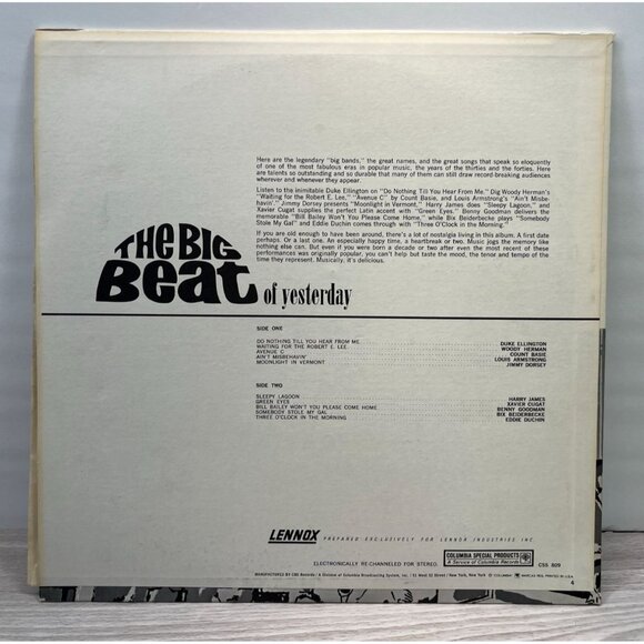 Lennox Industries The Big Beat of Yesterday Jazz Vinyl LP 30s Big Band Columbia - Picture 4 of 7